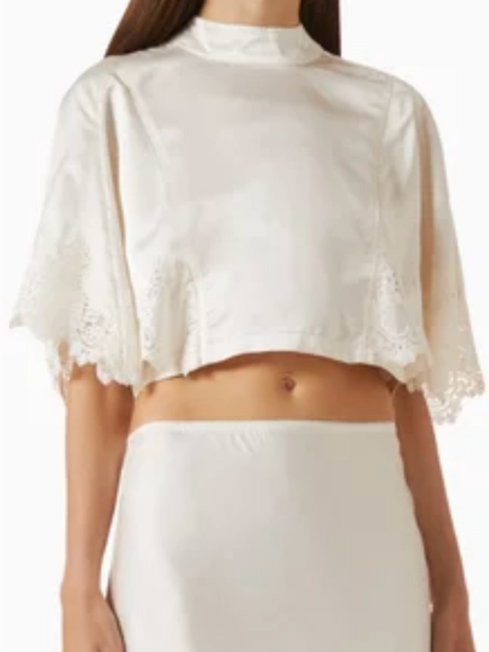 Sandro voltige Ivory Lace-Trim Cropped Cape Top